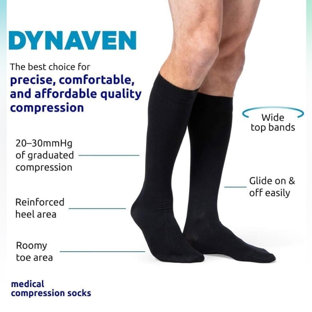 NWT DYNAVEN Opaque Men's Closed Toe Knee-High Compression Stockings 20-30mmHg M